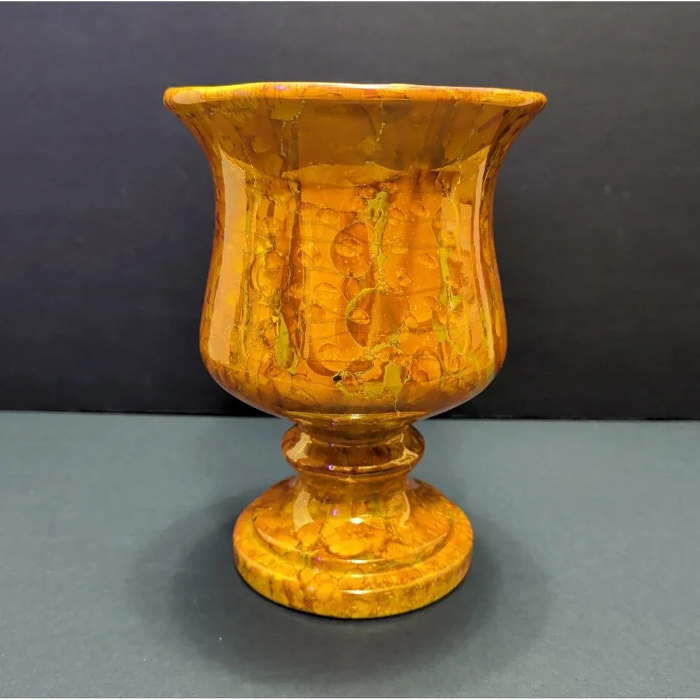 ​1980 JT France Signed Studio Pottery Chalice Vase - Tortoiseshell 9.5